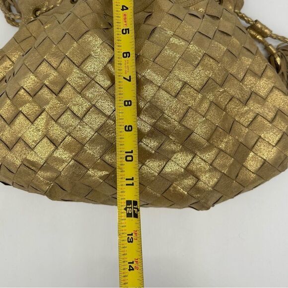 Gold Metallic Genuine Suede Boho Hobo Shoulder Bag w/ Tassels and Woven Leather - Picture 7 of 11